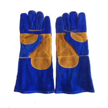 Găng da dài- da lộn mềm chống nóng EU ( 2 lớp, mầu xanh phối mầu vàng )