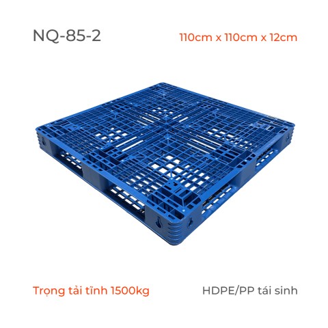 Kệ Nhựa Pallet Liền Khối Chịu Tải - Màu Xanh - 1100mmx1100mmx120mm - NQ-85-2