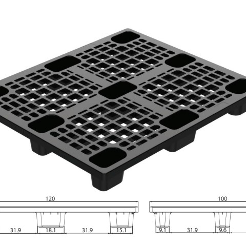 Kệ Nhựa Pallet Chân cốc màu đen -1100mmx1100mmx140mm - Chịu Tải - Mã NQ07