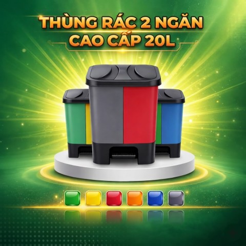 Thùng Rác Nhựa Nhật Quang 2 Ngăn 20L - Phân Loại Tiện Lợi 