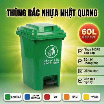 Thùng Rác Nhựa 60L Không Bánh Xe – Bền Đẹp, Đa Dạng Màu Sắc