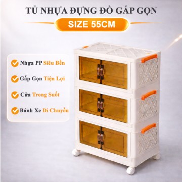 Tủ Nhựa Đựng Đồ Gấp Gọn 3 Ngăn 55cm Đa Năng – Tủ Nhựa Xếp Gọn Tiện Lợi