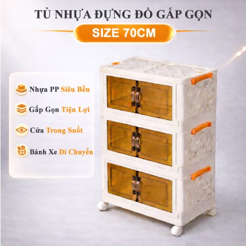 Tủ Nhựa Đựng Đồ Gấp Gọn 3 Ngăn 70cm Đa Năng – Tủ Nhựa Xếp Gọn Tiện Lợi