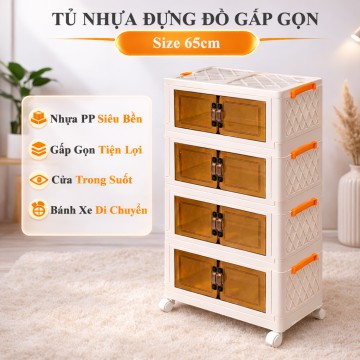 Tủ Nhựa Đựng Đồ Gấp Gọn 4 Ngăn 65cm Nhựa PP Cao Cấp – Thiết Kế Tiện Lợi, Bền Đẹp
