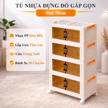 Tủ Nhựa Đựng Đồ Gấp Gọn 4 Ngăn 70cm Nhựa PP Cao Cấp – Thiết Kế Tiện Lợi, Bền Đẹp