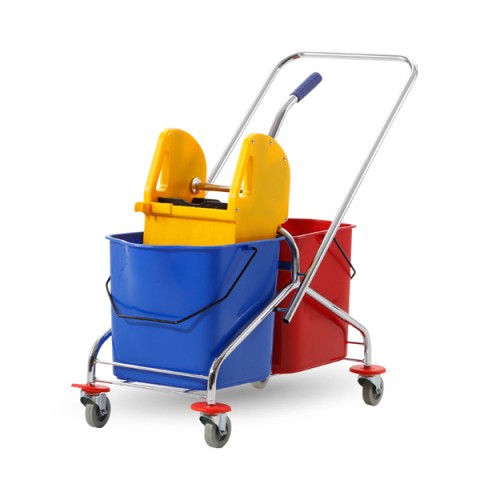 Xe Đẩy Vệ Sinh Công Nghiệp 2 Ngăn 60L – Khung Thép Mạ Crom, Bền Chắc