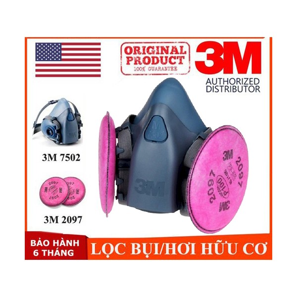 Mặt nạ 3M 7502 + Phin 2097 chống virus, vi khuẩn, bụi