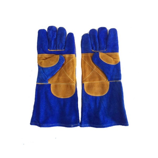 Găng da dài- da lộn mềm chống nóng EU ( 2 lớp, mầu xanh phối mầu vàng )