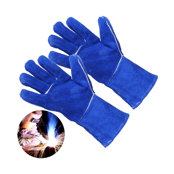 Găng da dài – da lộn mềm chống nóng EU 2 lớp, màu xanh