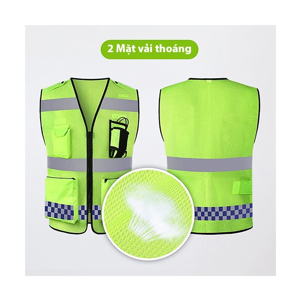 Áo lưới cảnh sát giao thông phản quang 3 đường ngang đẹp