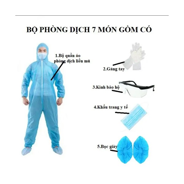 Bộ trang phục quần áo phòng dịch 7 món Level 1 (full set)