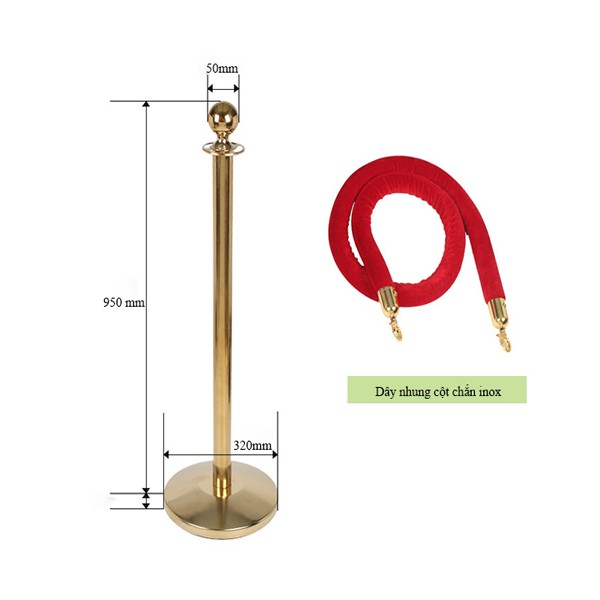 Cột phân cách inox dây nhung hình trụ 90cm