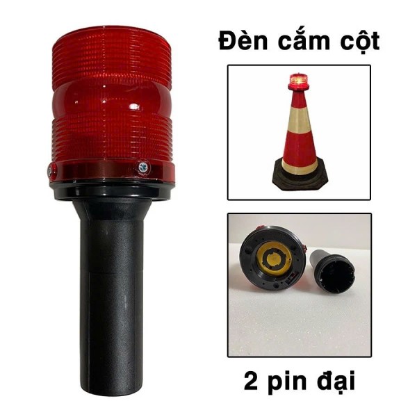 Đèn cảnh báo cắm cột 2 pin đại dùng trong công trường, cắm cọc tiêu