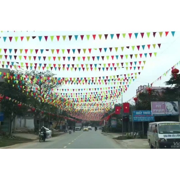 Cờ dây tam giác, cờ đuôi nheo, dây cờ loại đẹp trang trí tết, lễ hội, ngoài trời không tưa vải