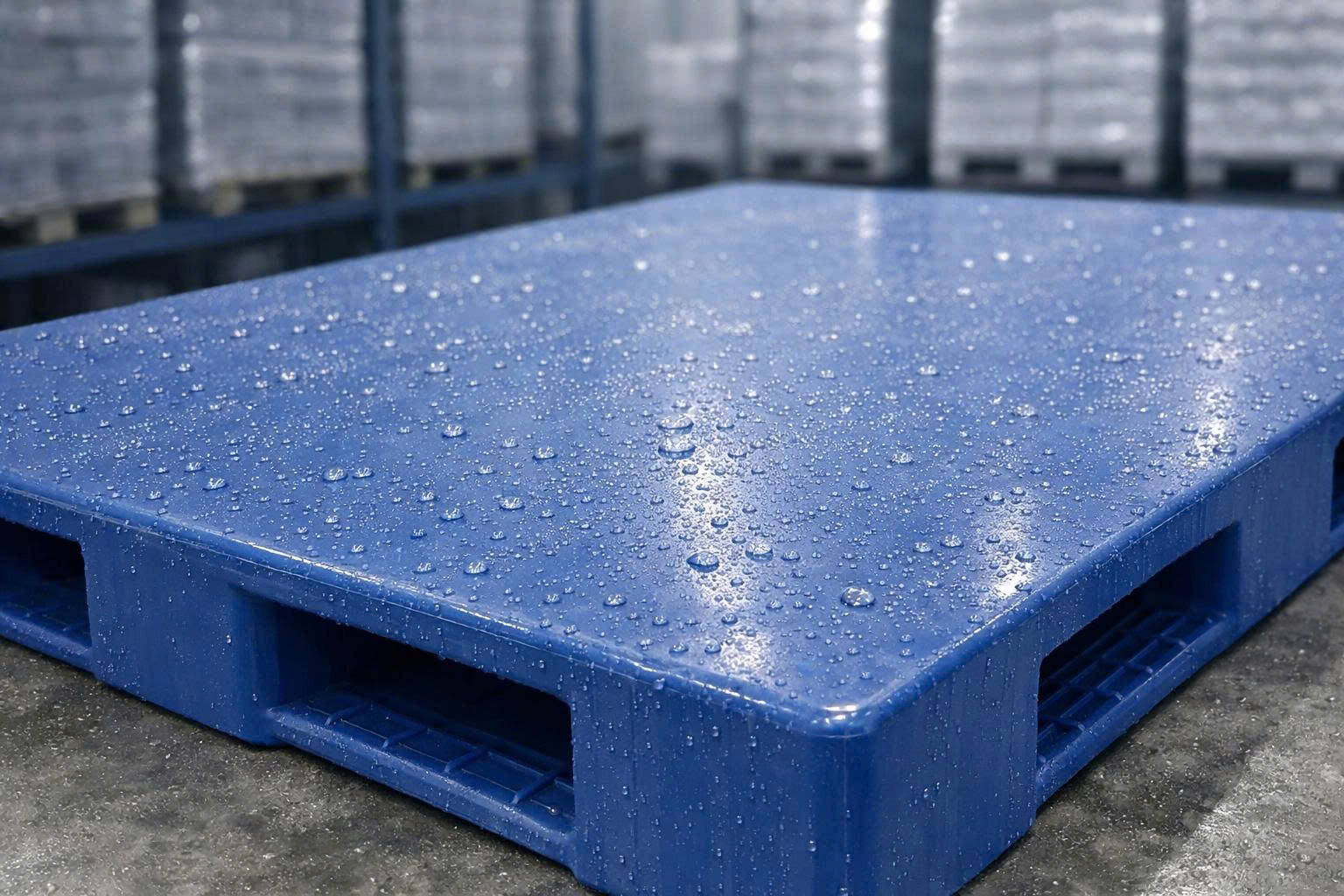 Bề mặt pallet nhựa HDPE trong kho lạnh, ít bám bẩn, dễ vệ sinh