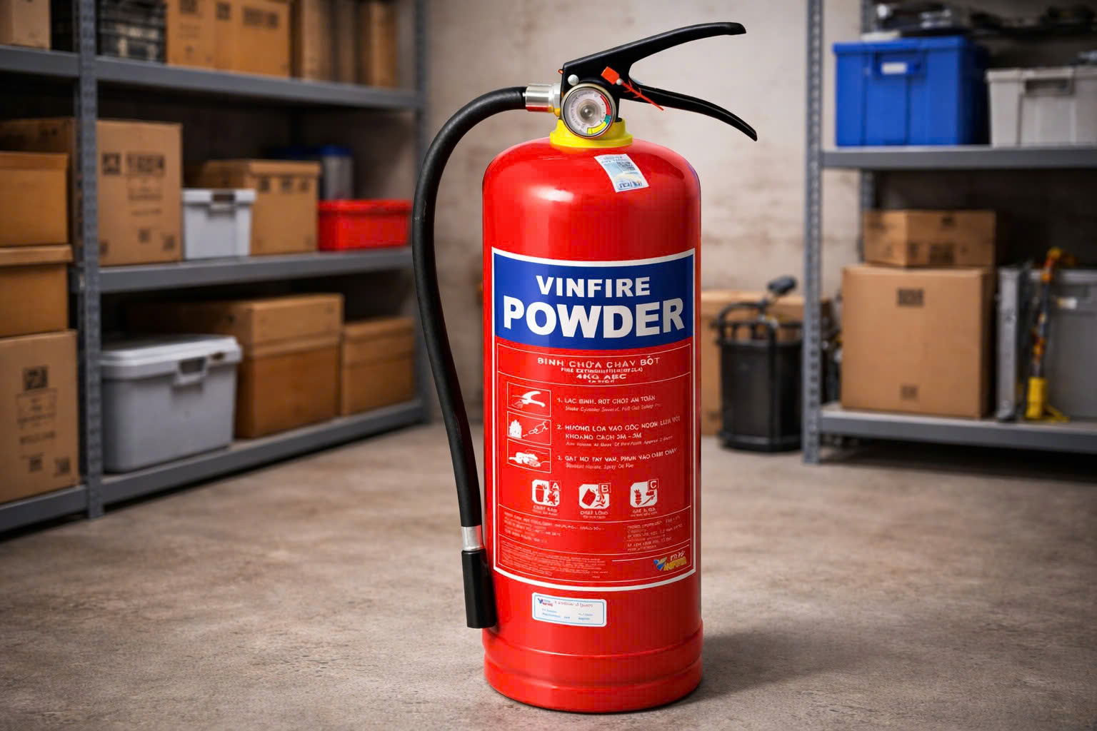 Các loại bình chữa cháy phổ biến gồm bình bột, bình CO2 và bình bọt