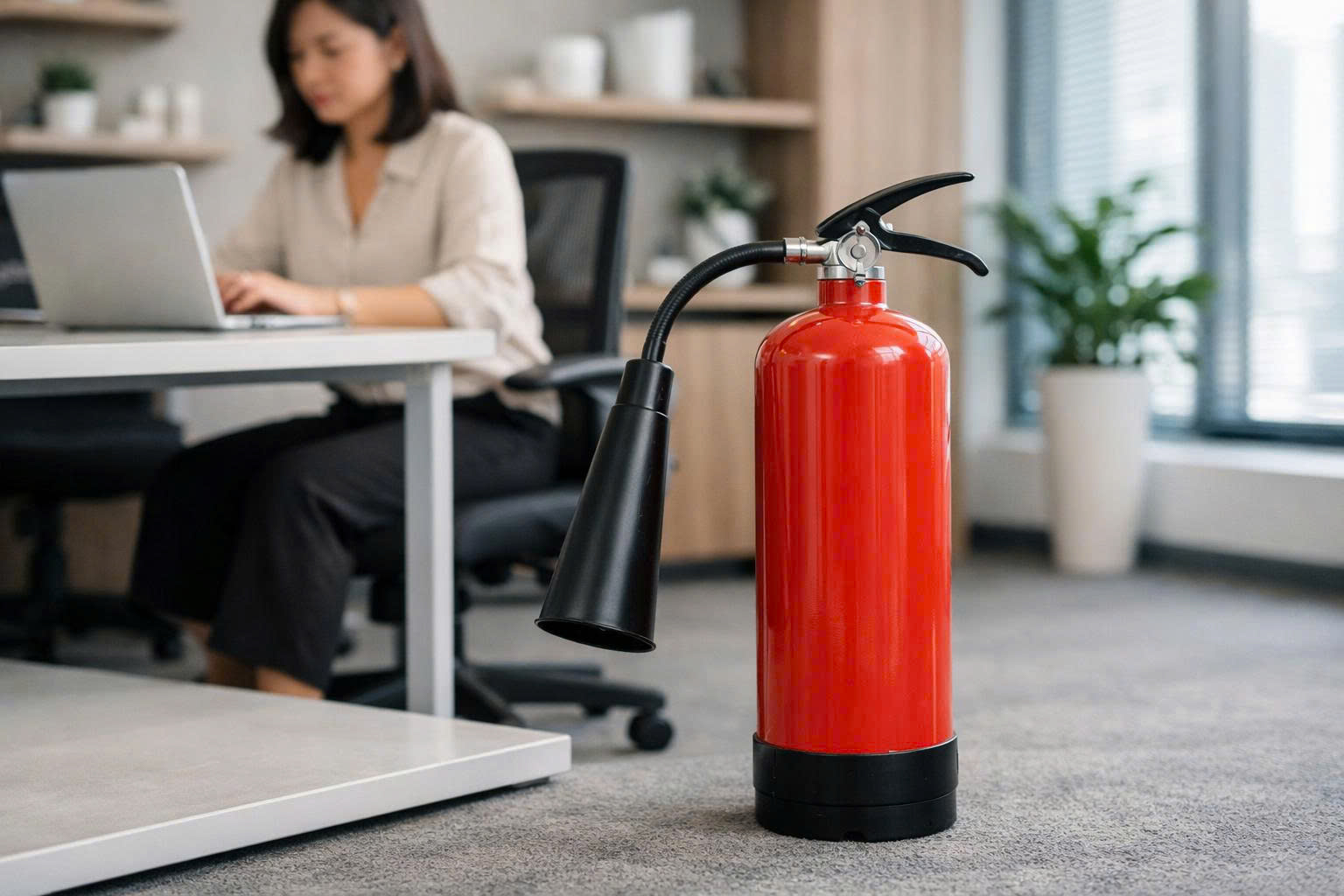 Bình CO2 3kg đặt trong văn phòng, cạnh tủ điện