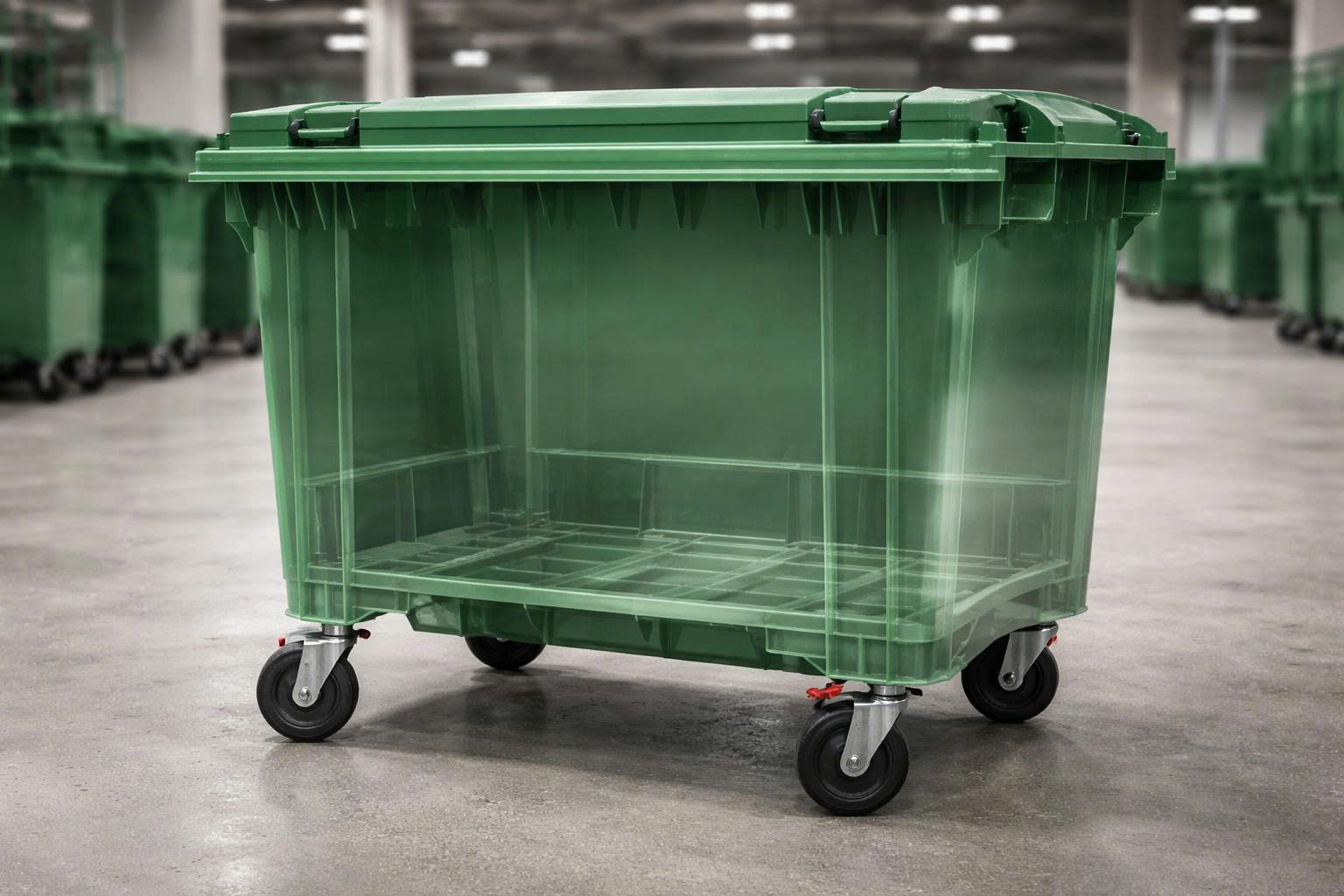 Minh họa gân tăng cứng của thùng rác có bánh xe