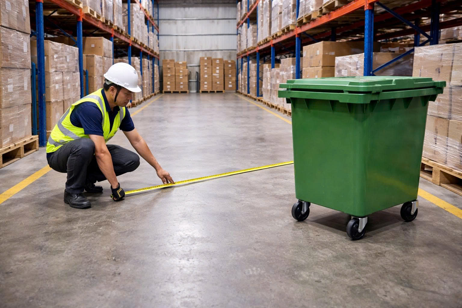 Chuyên gia kiểm định thùng rác trong kho hàng