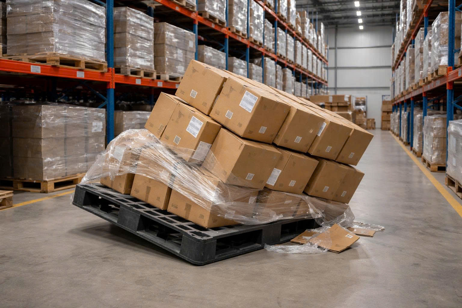 Hàng hóa nghiêng đổ do pallet nhựa bị biến dạng