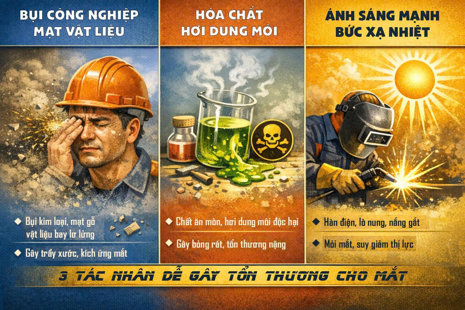 Những tác nhân phổ biến gây tổn thương mắt cho người lao động