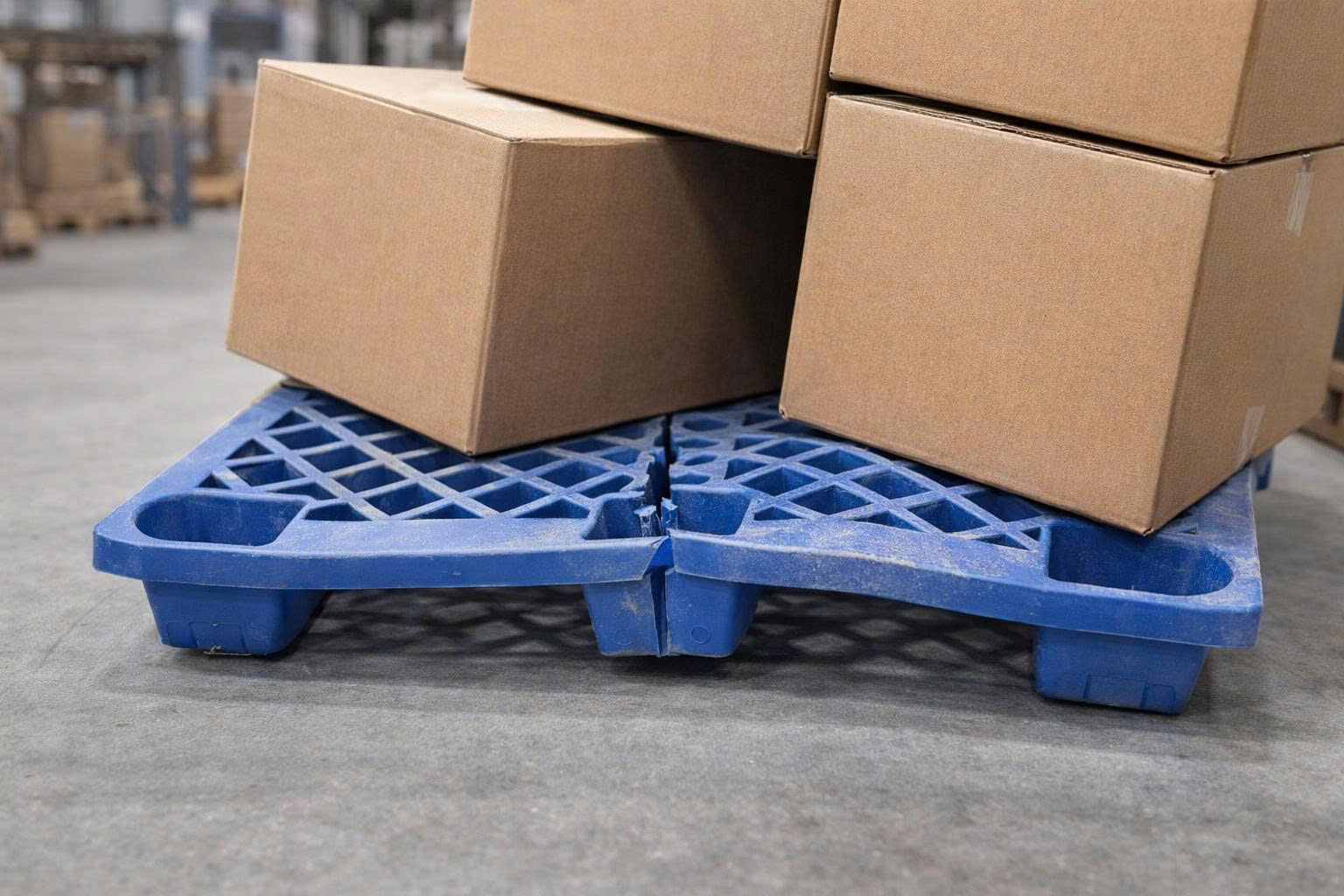 Pallet kém chất lượng gây cong võng, hàng hóa bị nghiêng trong kho