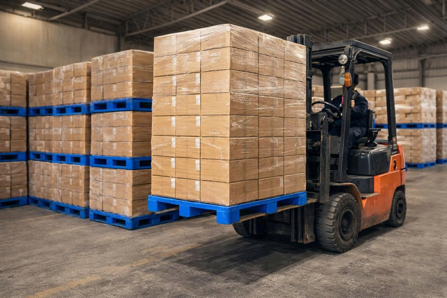 Pallet nhựa công nghiệp được sử dụng đúng cách trong kho xưởng