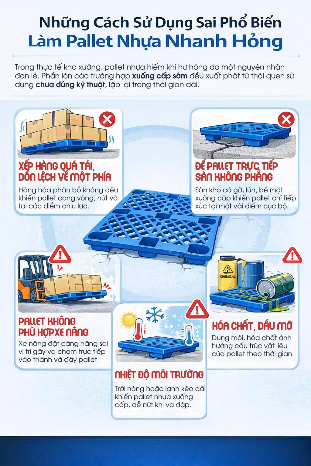 Đồ họa những sai lầm phổ biến khi sử dụng pallet nhựa