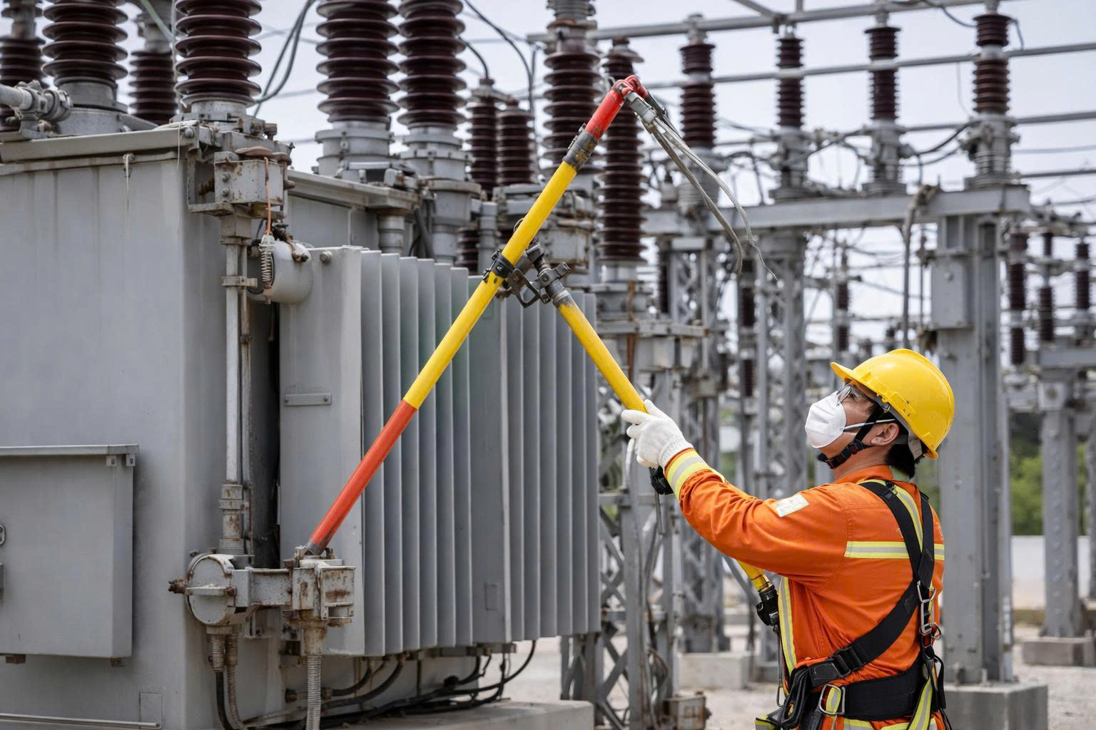 Sào thao tác an toàn điện trong trạm điện công nghiệp