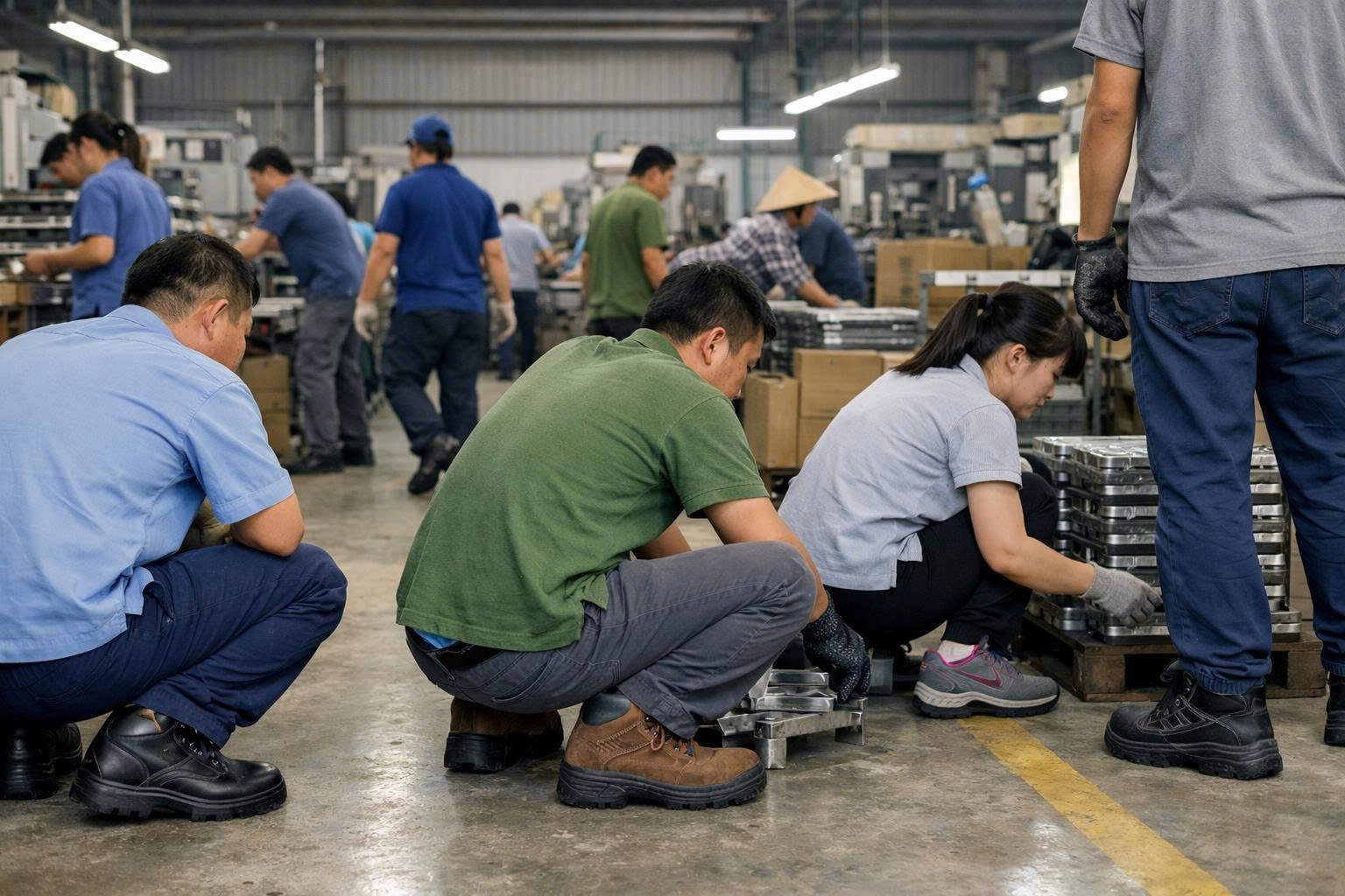 So sánh giày bảo hộ trong kho xưởng