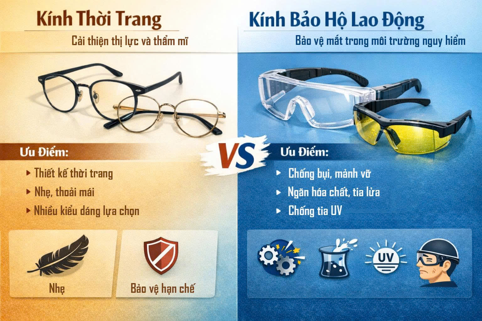 So sánh kính bảo hộ và kính thời trang