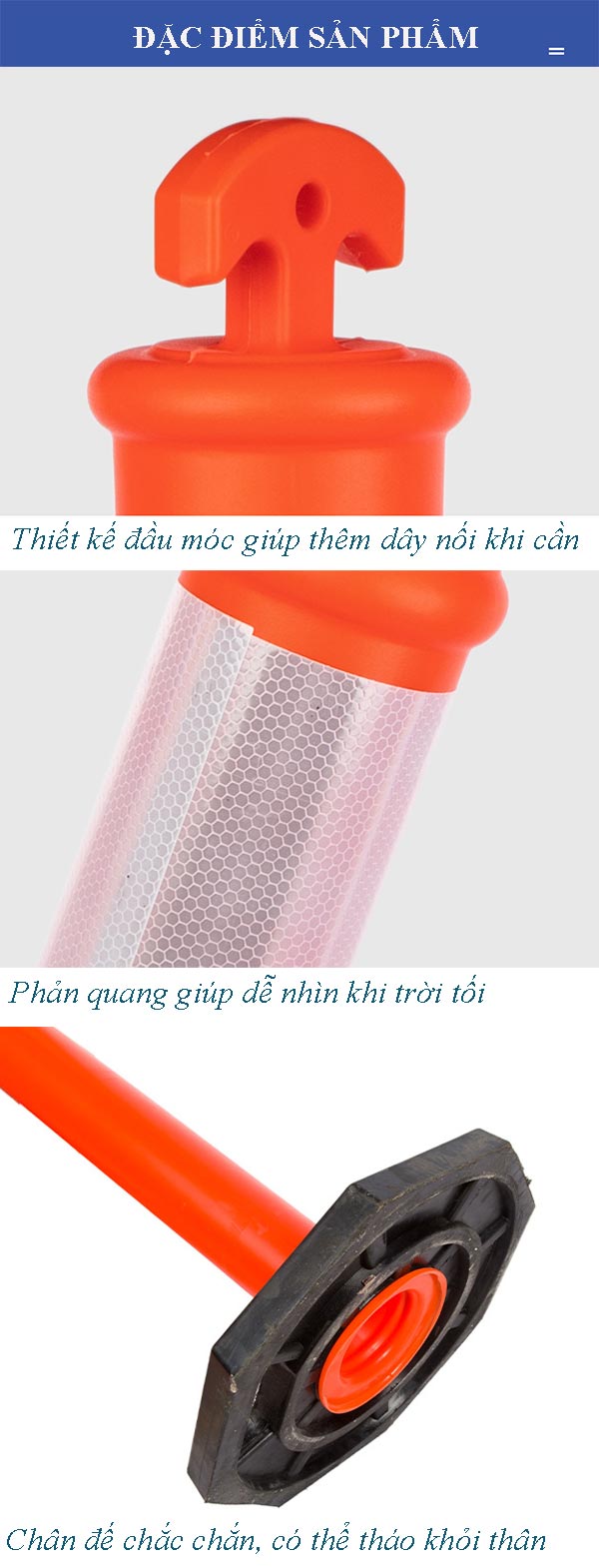 Đặc Điểm Của Sản Phẩm Cọc Tiêu PE 110cm 