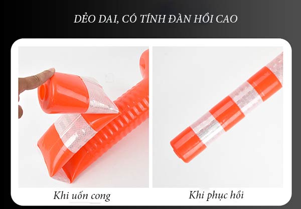 Cọc Tiêu nhựa TPU phân làn giao thông phản quang 75cm Nhật Quang