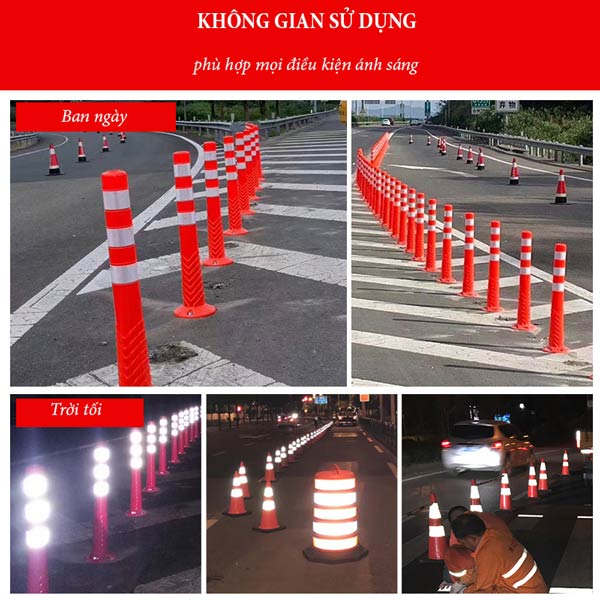 Cọc Tiêu nhựa TPU phân làn giao thông phản quang 75cm Nhật Quang