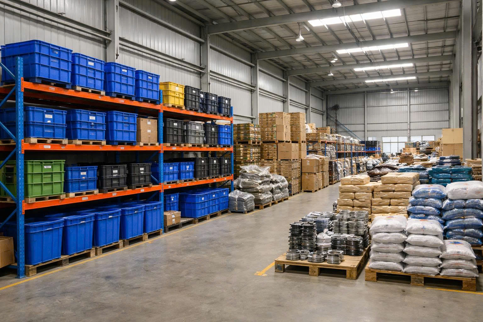 Thùng chứa đồ công nghiệp trong kho xưởng Việt Nam