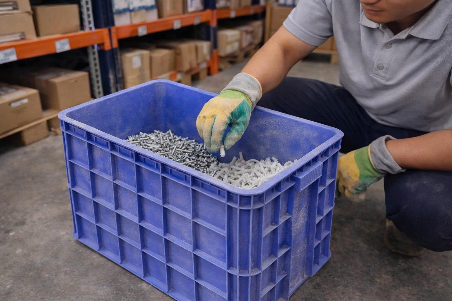 Thùng nhựa PP dùng trong kho trong nhà, chứa linh kiện nhẹ