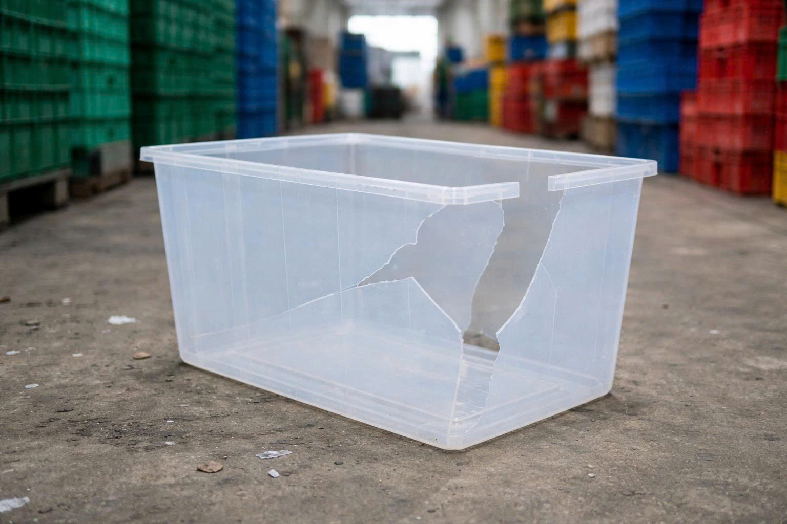 Thùng nhựa tái chế kém chất lượng trong kho